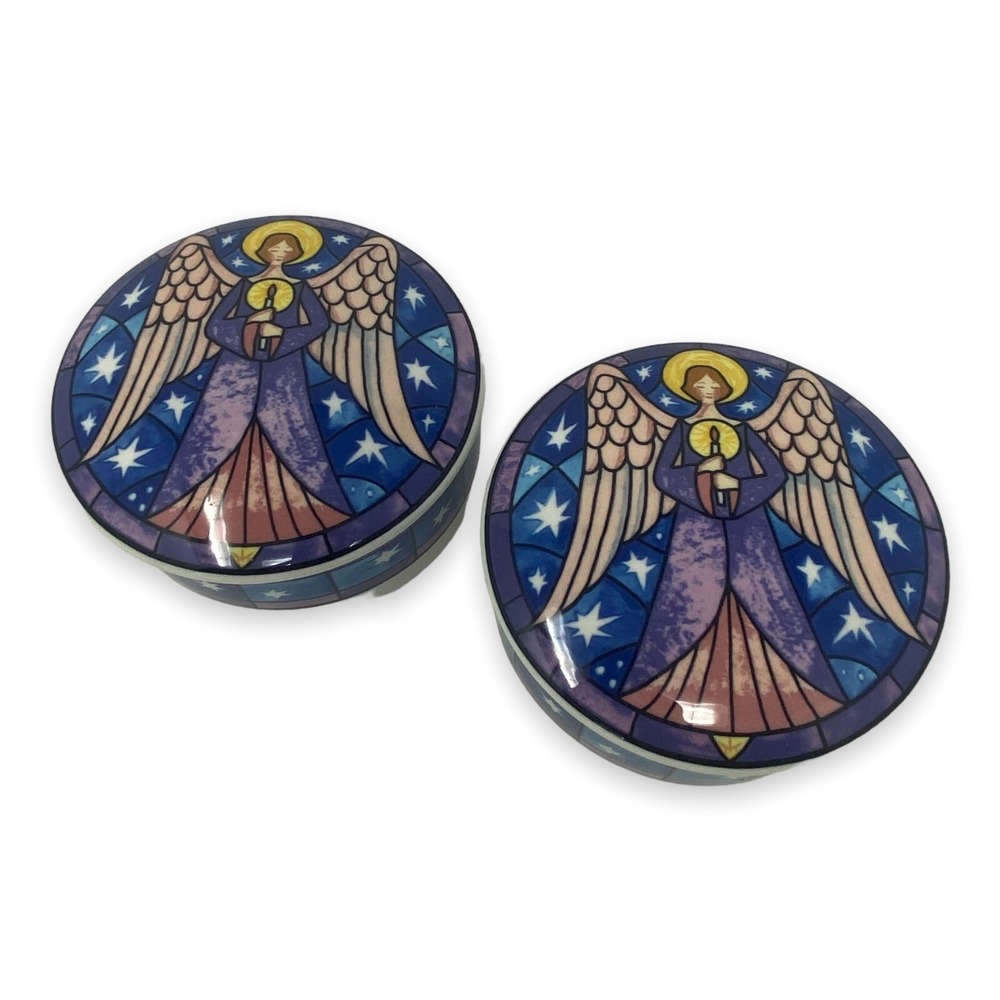 Mikasa Angel Round Holiday Christma Trinket Box Candy Dish with Lid Set of Two - Picture 5 of 7